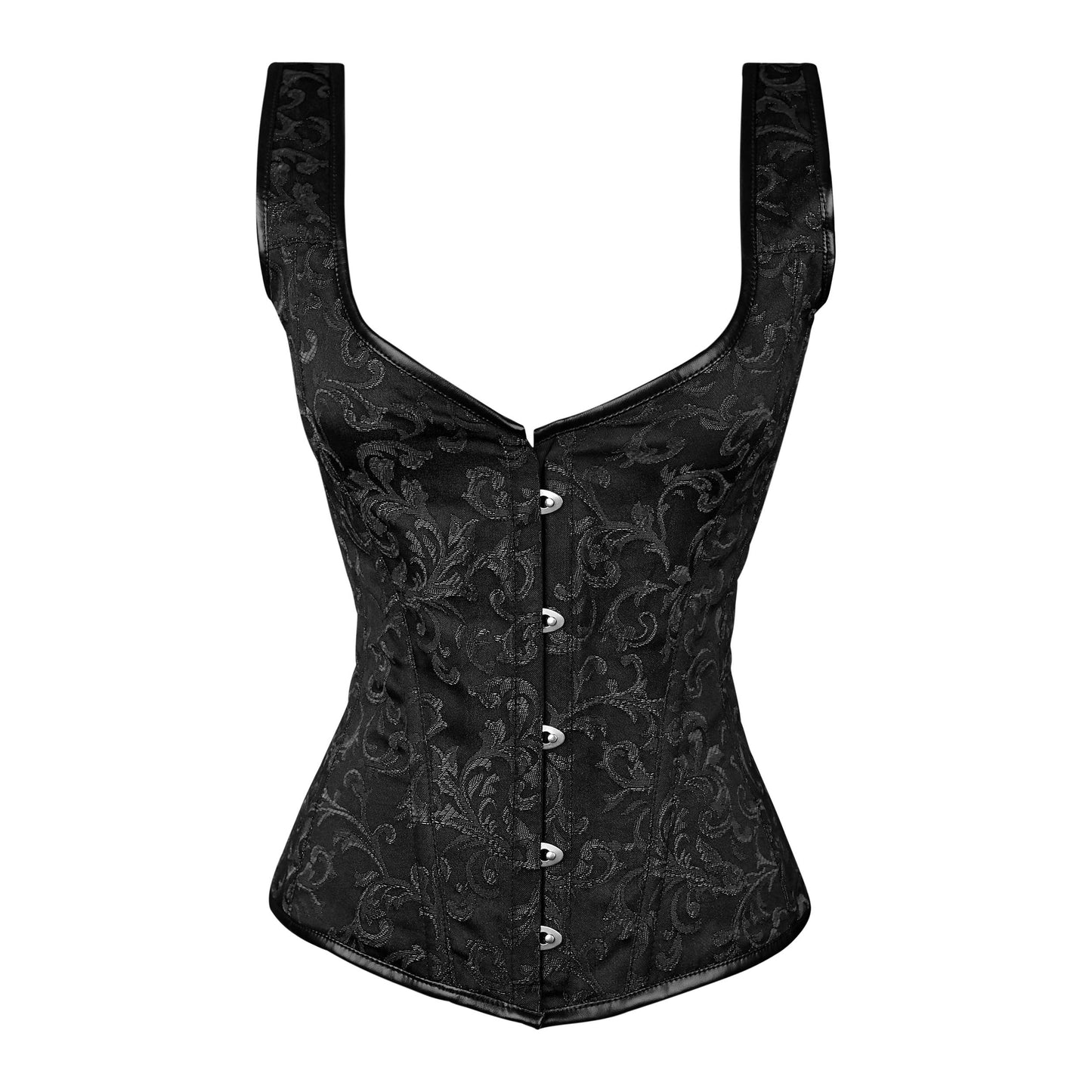 Black Brocade Corset with Shoulder Straps