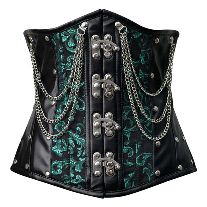 Steel Boned Gothic Brocade Under bust Corset with Chains