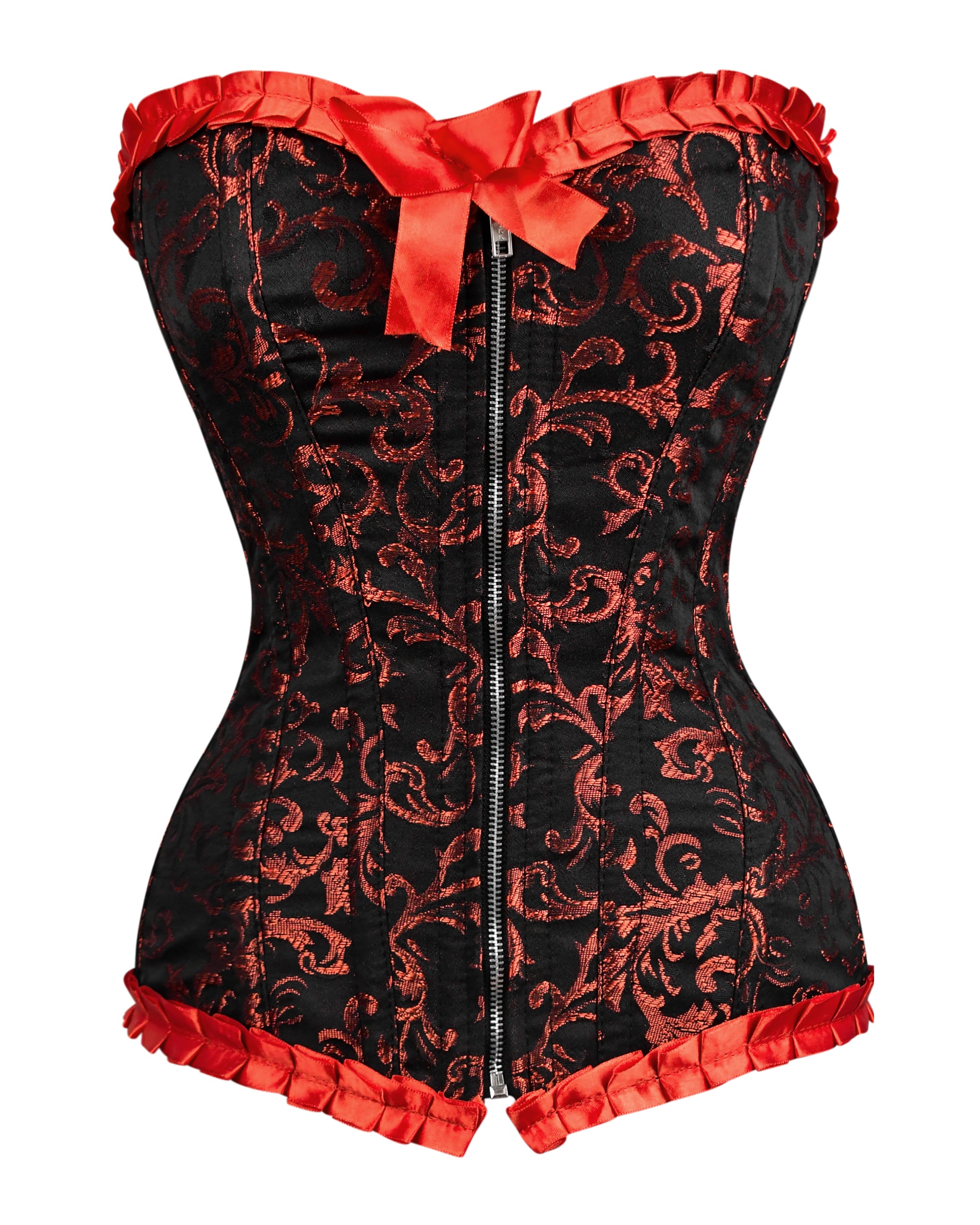 Plus Size Red Brocade Overbust Corset - Laced Corset
