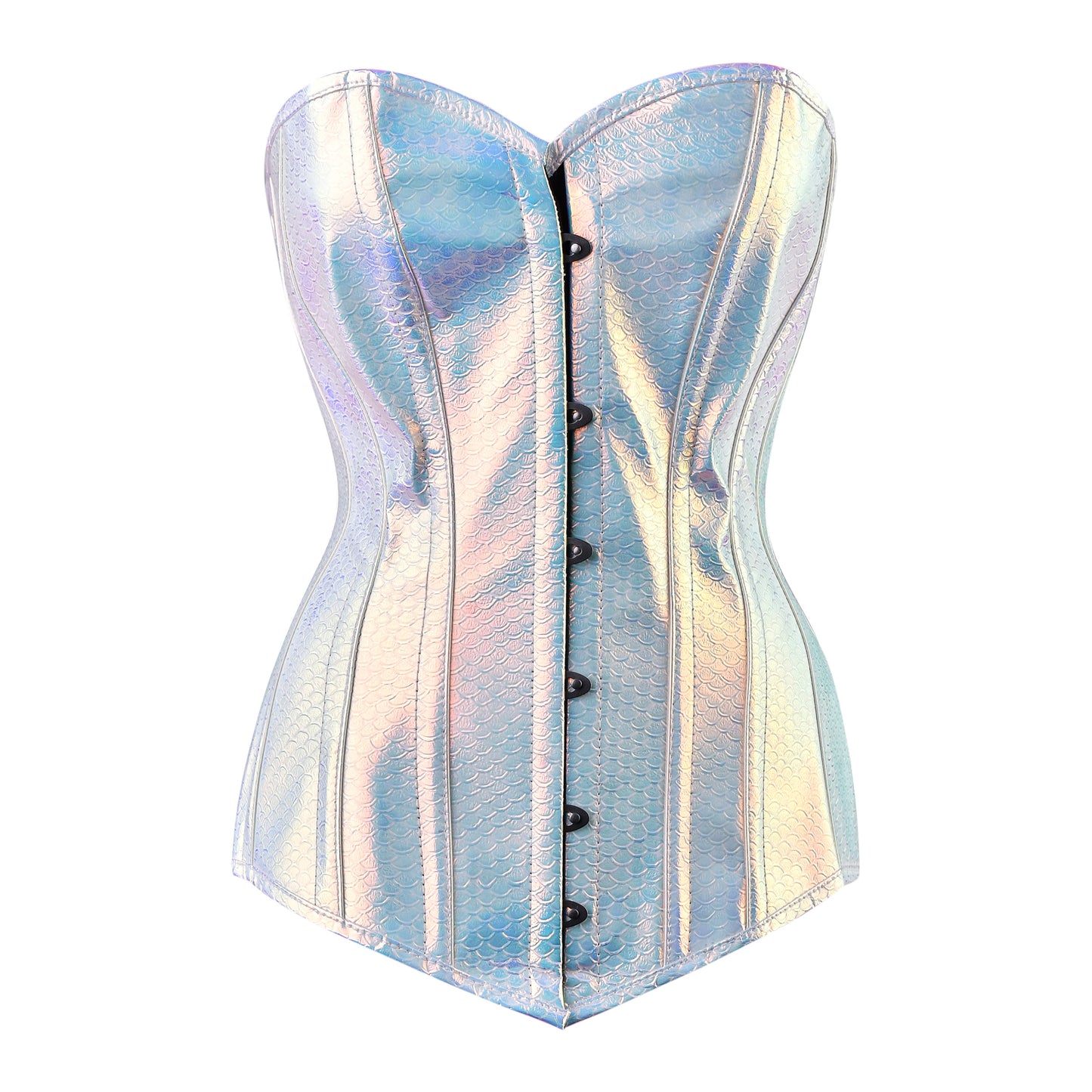 Iridescent Mermaid-Scale Overbust Corset (Silver-Blue Holo)