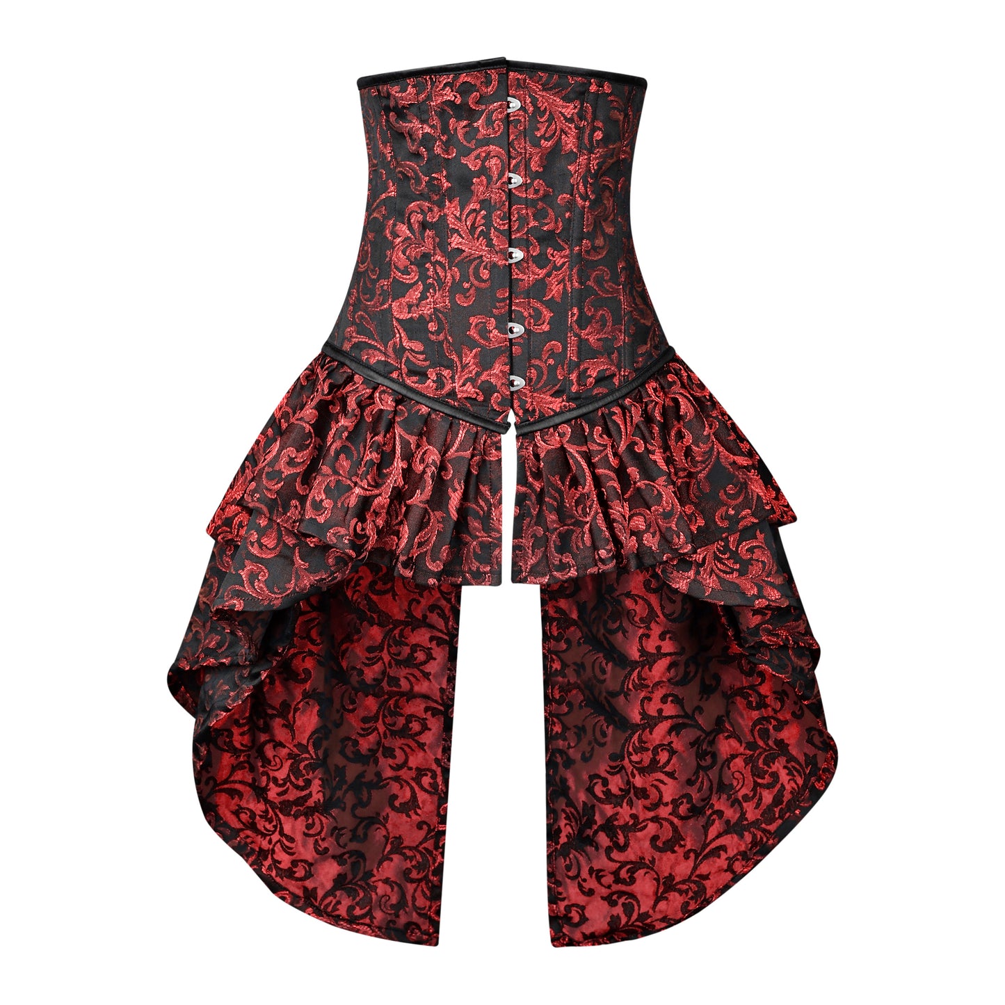 Victorian Red Brocade Corset with Bustle Skirt