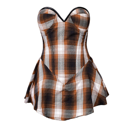 Brown Plaid Corset Dress