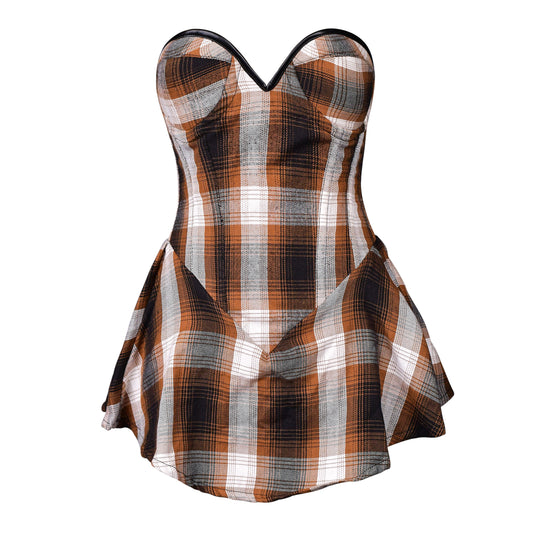 Brown Plaid Corset Dress