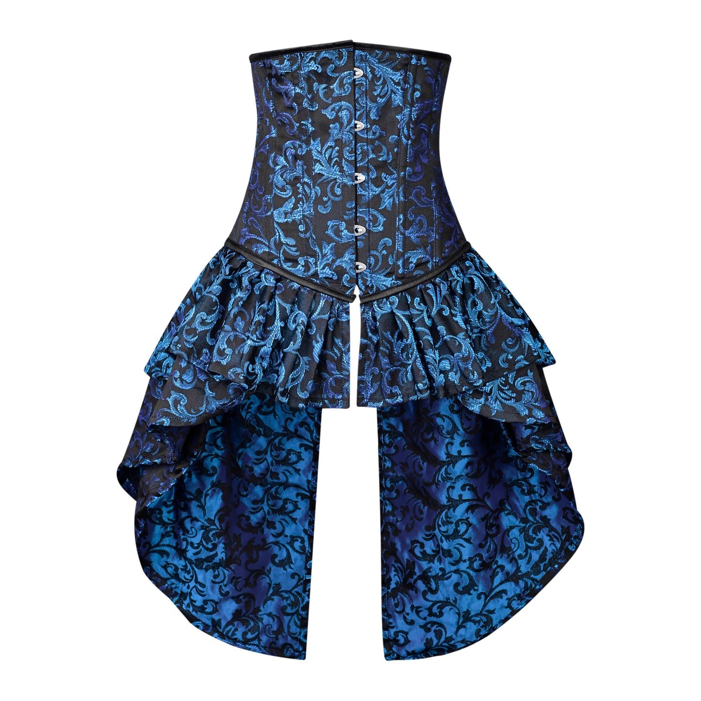 Victorian Blue Brocade Corset with Bustle Skirt