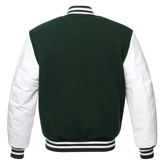 Varsity Baseball Jacket, Bomber Jacket with Real Leather Sleeves