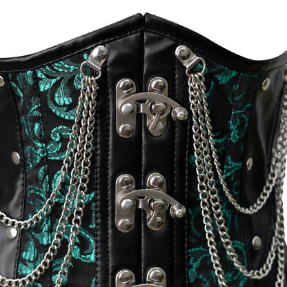 Green Brocade Lace-up corset/ Steel Boned Underbust- Shapwear
