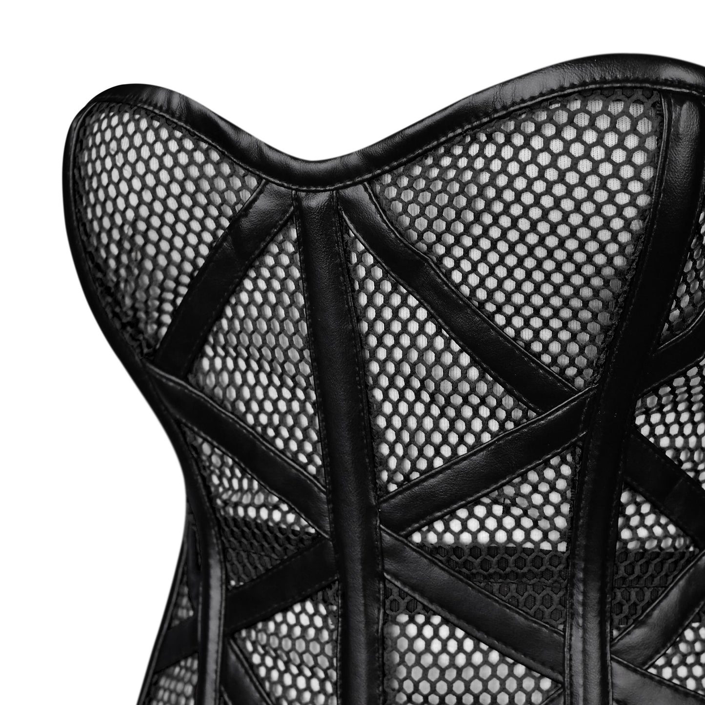Black Mesh Cage Corset with Faux Leather Straps