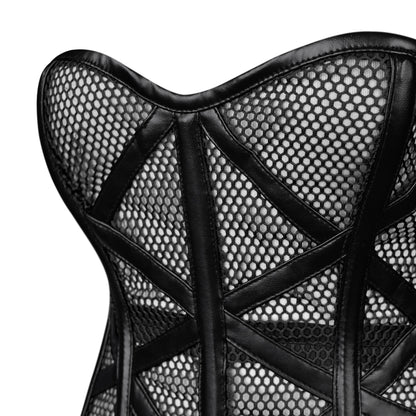 Black Mesh Cage Corset with Faux Leather Straps