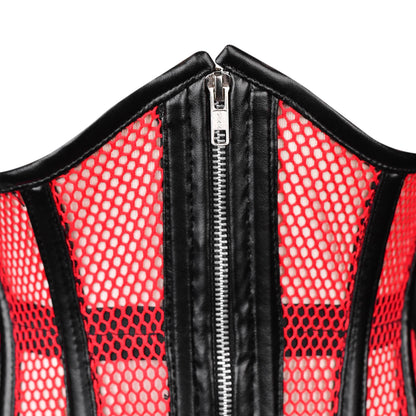 Red & Black Mesh Zip-Up Corset