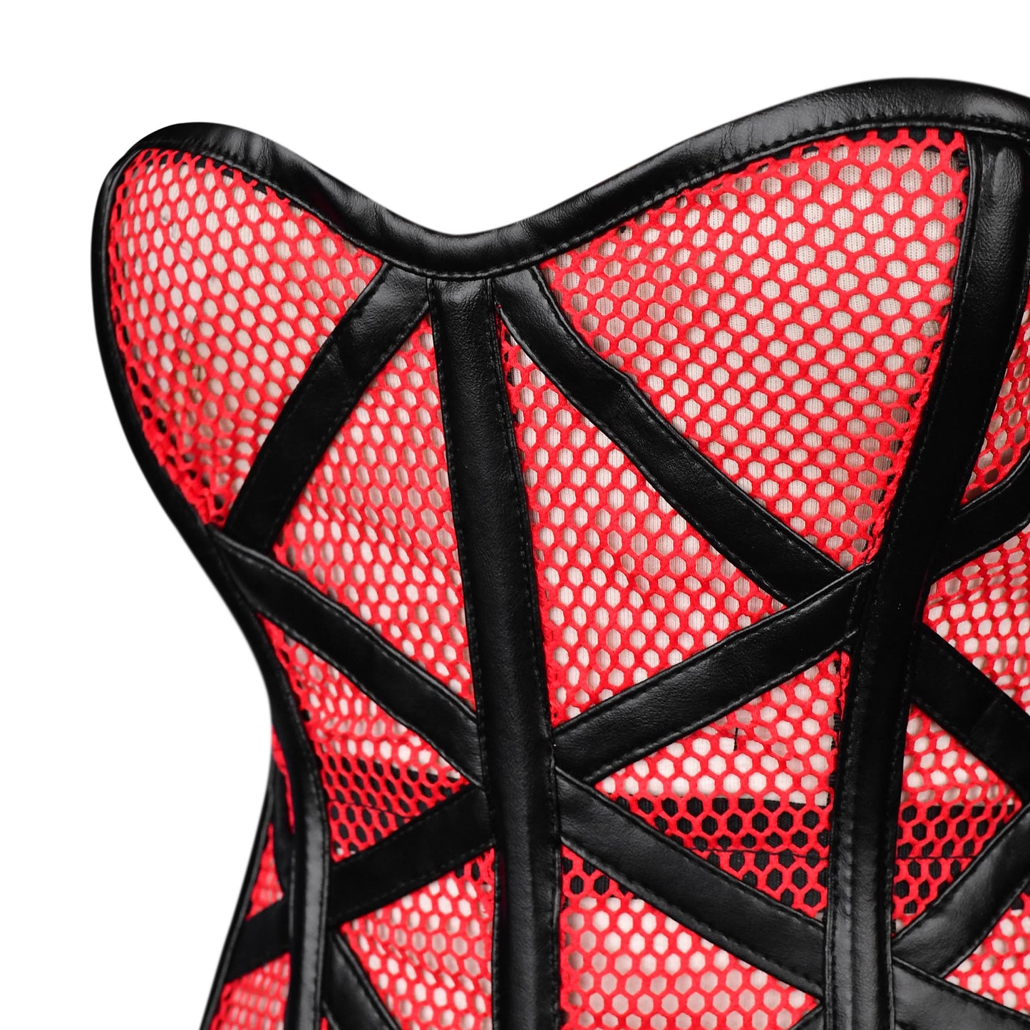 Red Mesh Cage Corset with Black Leather Straps