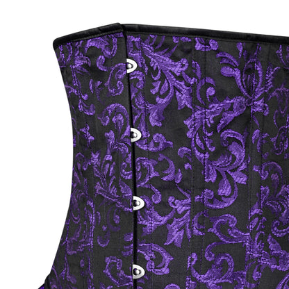 Victorian Purple Brocade Corset with Bustle Skirt
