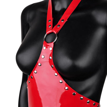 Red Patent Leather Harness Crop Top