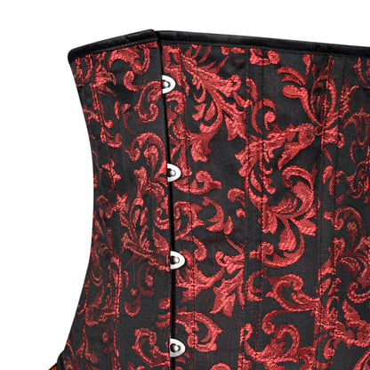 Victorian Red Brocade Corset with Bustle Skirt