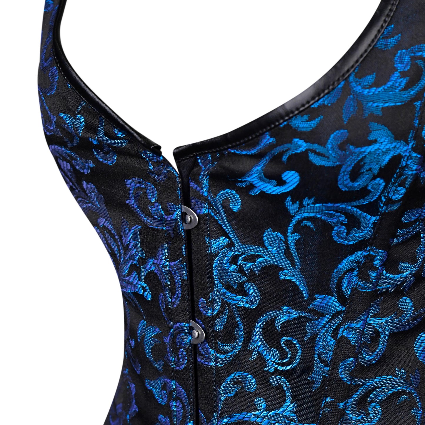 Blue Brocade Corset with Front Busk Closure