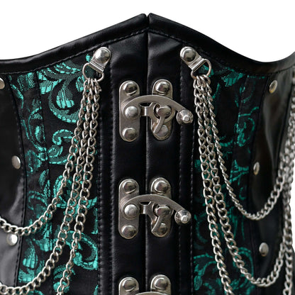 Steel Boned Gothic Brocade Under bust Corset with Chains