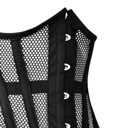 Short Torso Cotton Under bust Steel Boned Corset w/ Fishnet
