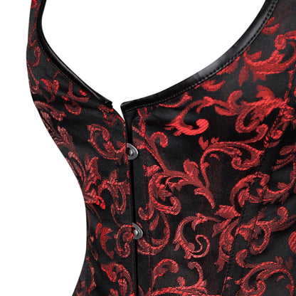 Red & Black Brocade Corset with Shoulder Straps