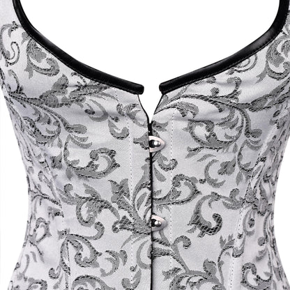 White & Silver Brocade Corset with Shoulder Straps