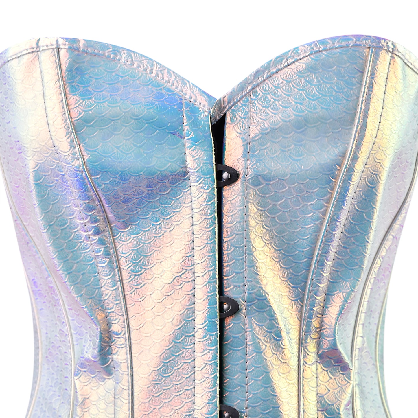 Iridescent Mermaid-Scale Overbust Corset (Silver-Blue Holo)