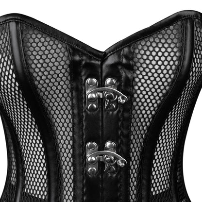 Black Mesh & Leather Steel-Busks Corset