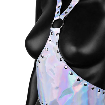 Holographic Leather Harness Crop Top