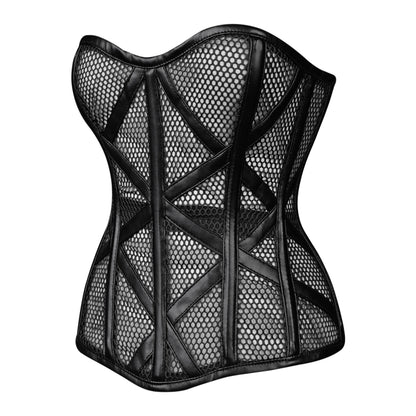 Black Mesh Cage Corset with Faux Leather Straps