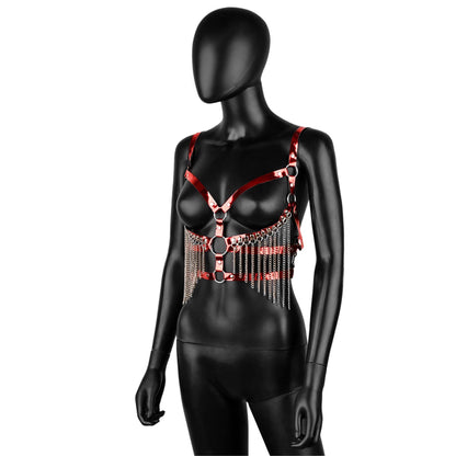 Red Leather Harness with Chain Fringe