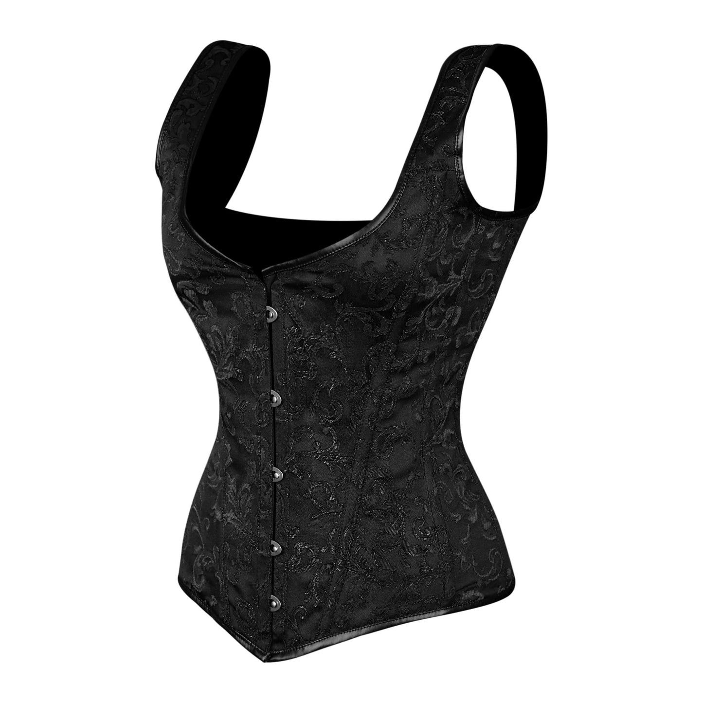 Black Brocade Corset with Shoulder Straps