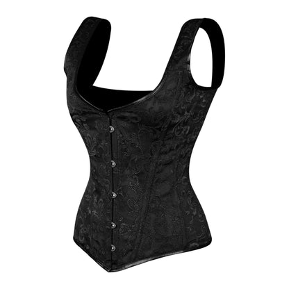 Black Brocade Corset with Shoulder Straps