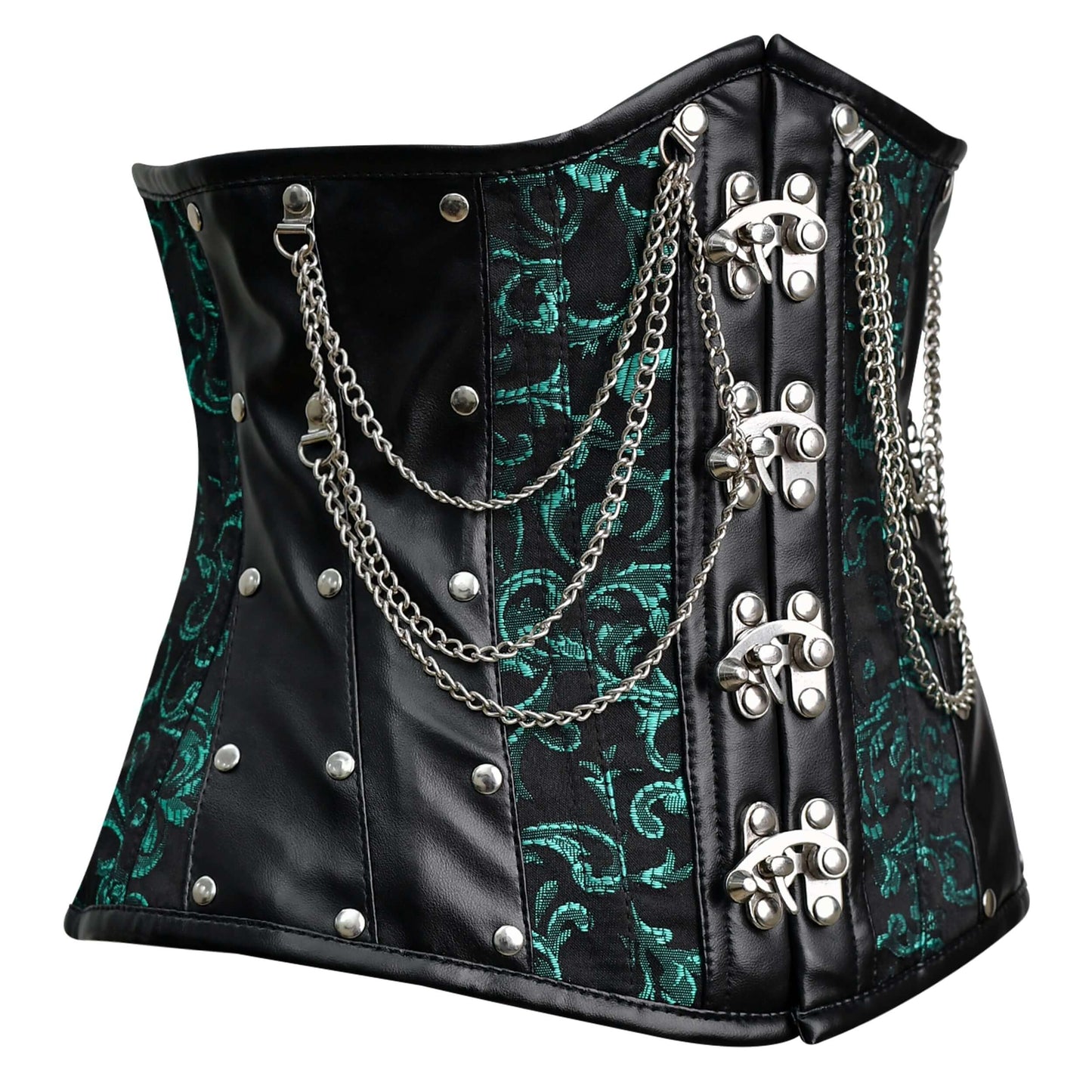Steel Boned Gothic Brocade Under bust Corset with Chains