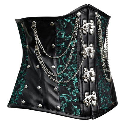 Steel Boned Gothic Brocade Under bust Corset with Chains