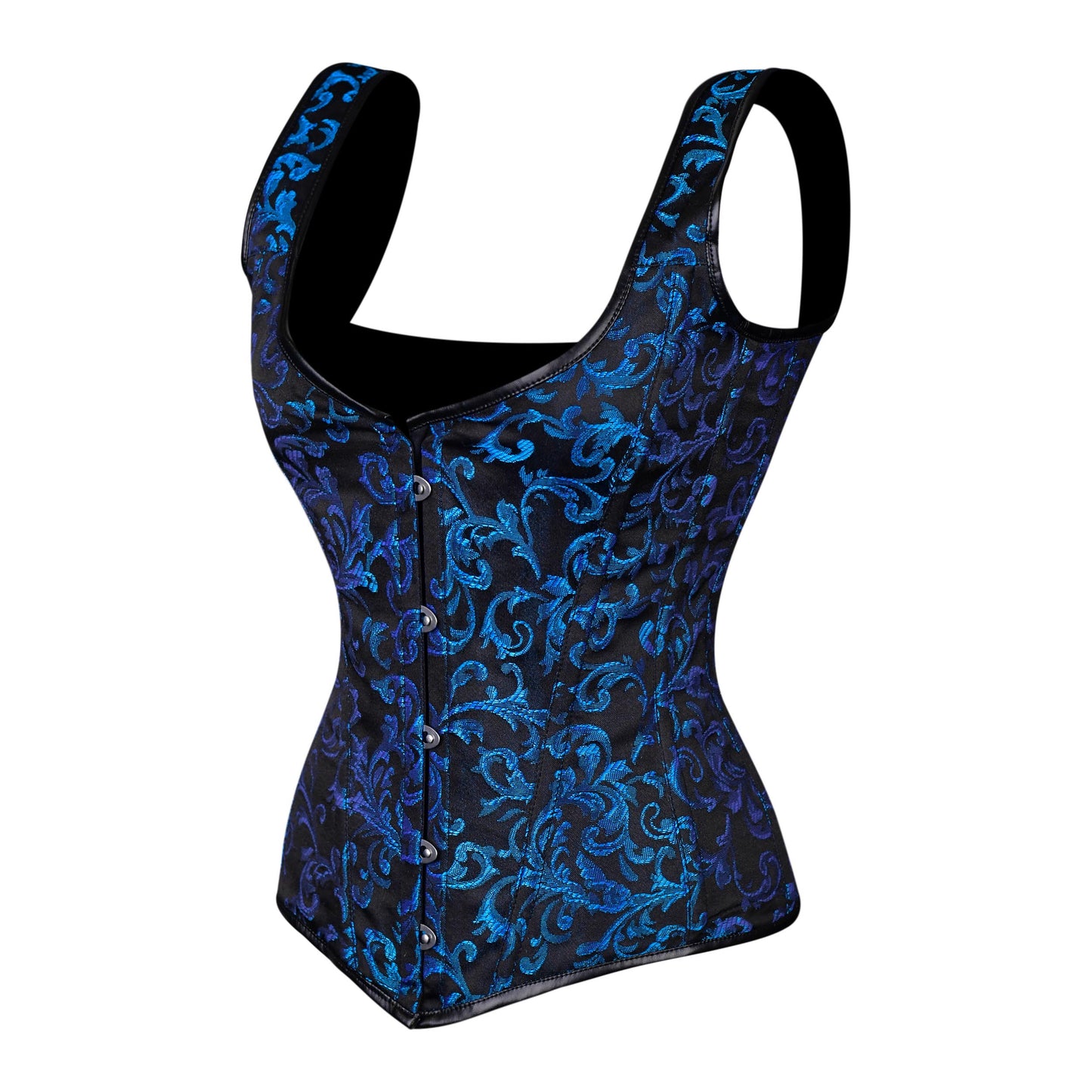 Blue Brocade Corset with Front Busk Closure