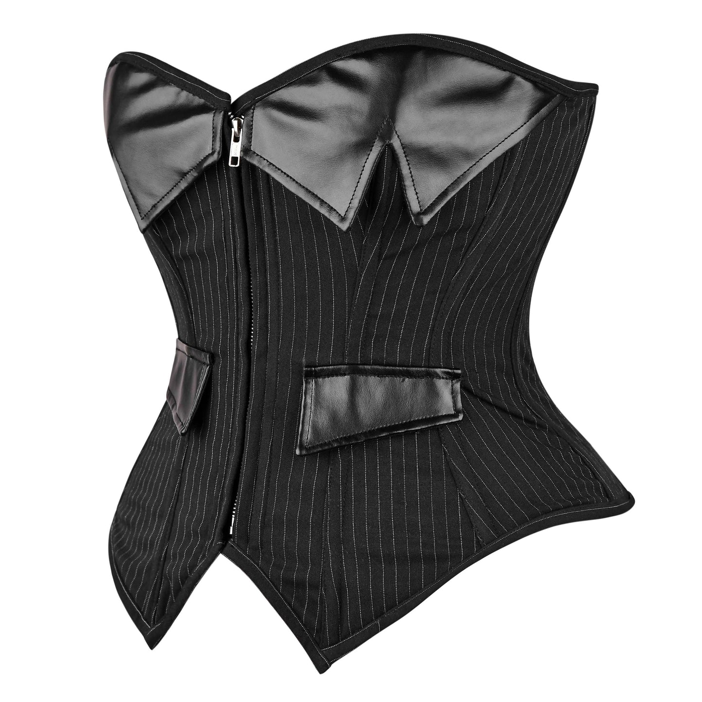 Black Pinstripe Leather Accent Corset
