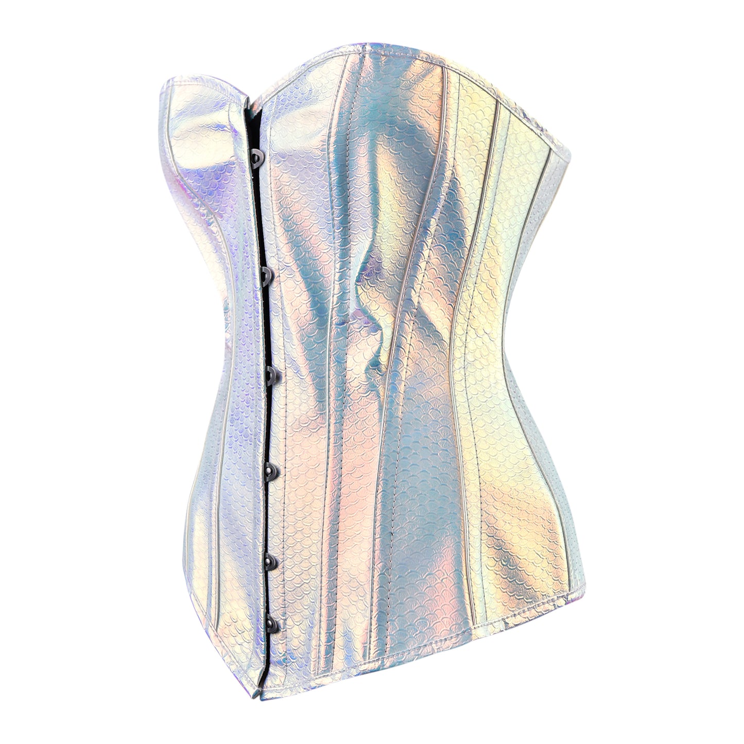 Iridescent Mermaid-Scale Overbust Corset (Silver-Blue Holo)