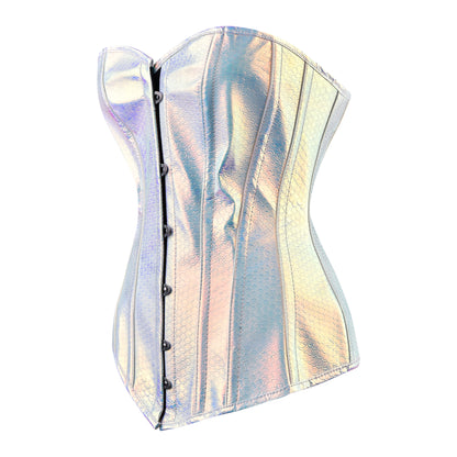 Iridescent Mermaid-Scale Overbust Corset (Silver-Blue Holo)