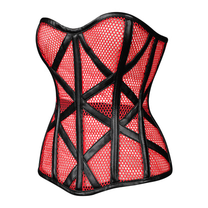 Red Mesh Cage Corset with Black Leather Straps