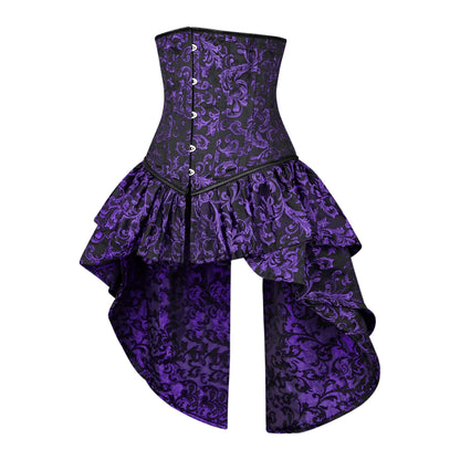 Victorian Purple Brocade Corset with Bustle Skirt