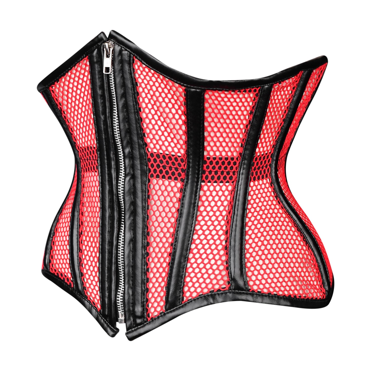 Red & Black Mesh Zip-Up Corset