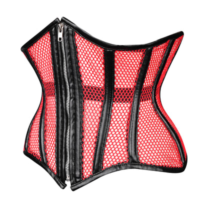 Red & Black Mesh Zip-Up Corset