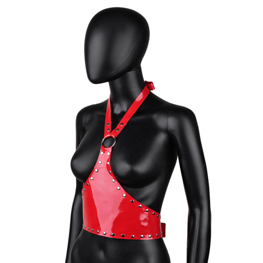 Red Patent Leather Harness Crop Top