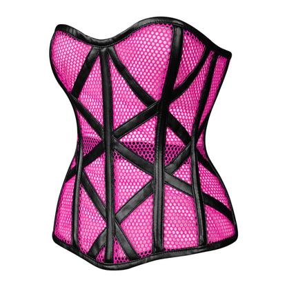 Pink Mesh Cage Corset with Faux Leather Straps