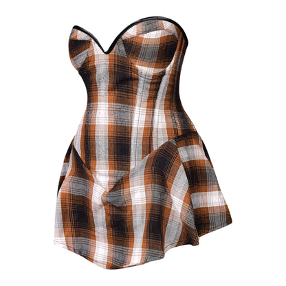 Brown Plaid Corset Dress