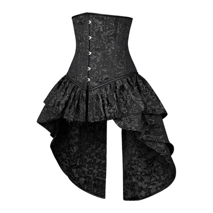 Victorian Black Brocade Corset with Bustle Skirt