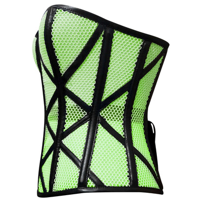Stylish Overbust Faux/Fishnet Steel boned Corset