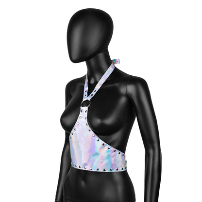 Holographic Leather Harness Crop Top
