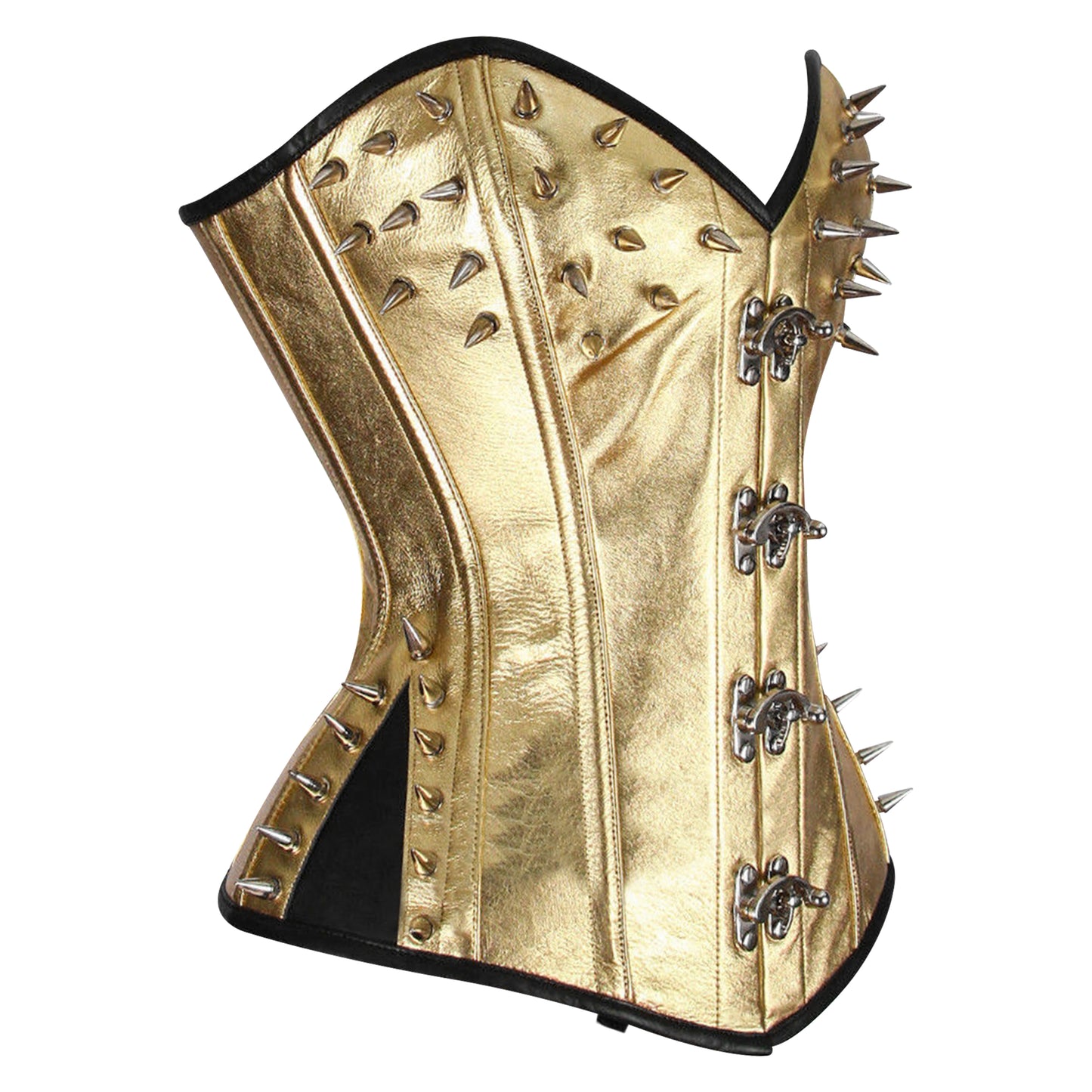 Gold Leather Steampunk Steel Boned Overbust Corset