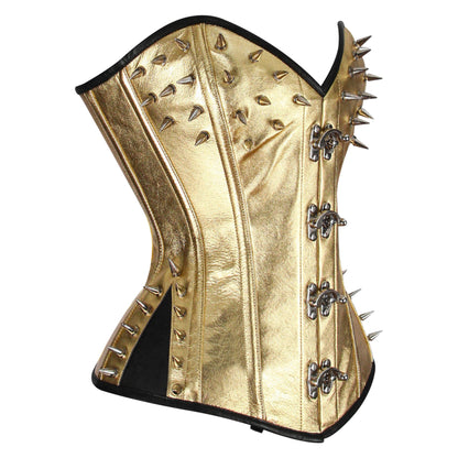 Gold Leather Steampunk Steel Boned Overbust Corset