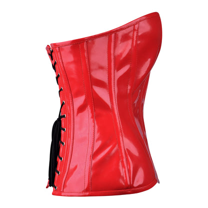 Handmade Red Patent PVC Steel Boned Over Bust Corset