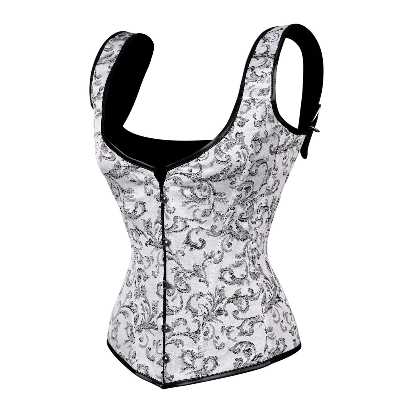 White & Silver Brocade Corset with Shoulder Straps