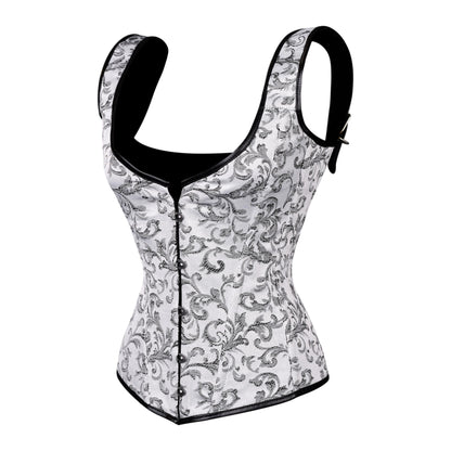 White & Silver Brocade Corset with Shoulder Straps
